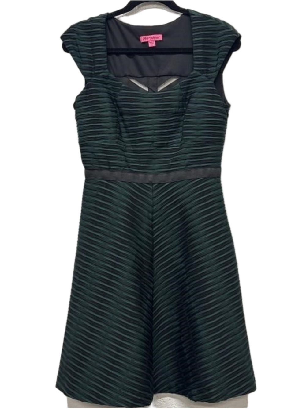 Betsey Johnson Green & Black Textured Fit & Flare Mini Dress Size 8 - Picture 3 of 9